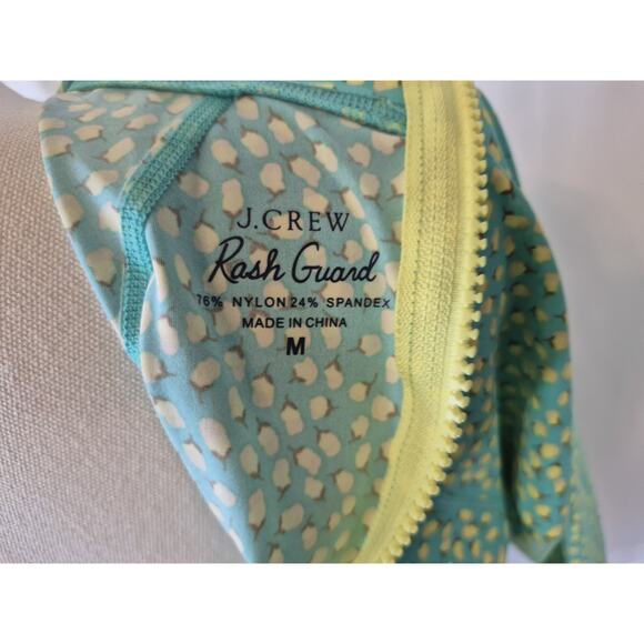 New J. Crew Womens Rash Guard Green Yellow Floral Back Zip Top - Picture 6 of 6